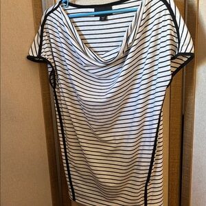 attention Black and White Striped Cowl Neck Top Medium